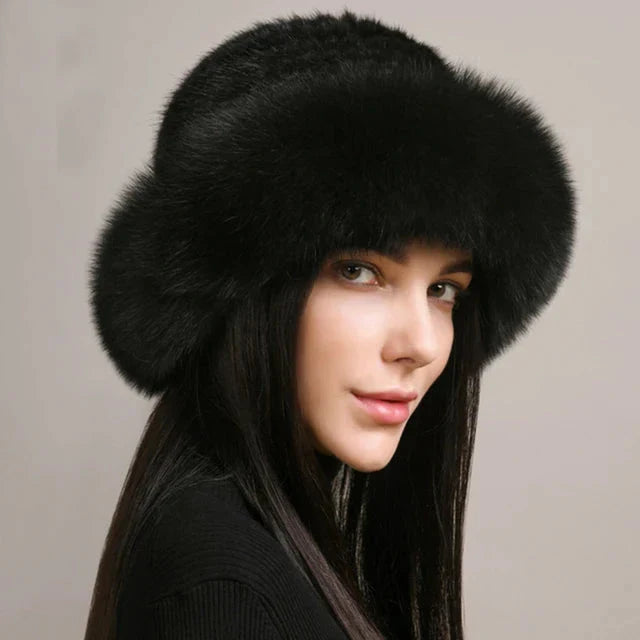 Gorro tejido de piel sintética para mujer