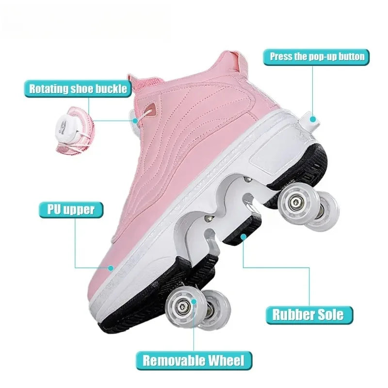 Unisex Automatic Retractable Roller Skates Women's High Top Sports Shoes with Wheels Dual-purpose Skating Sports Shoes