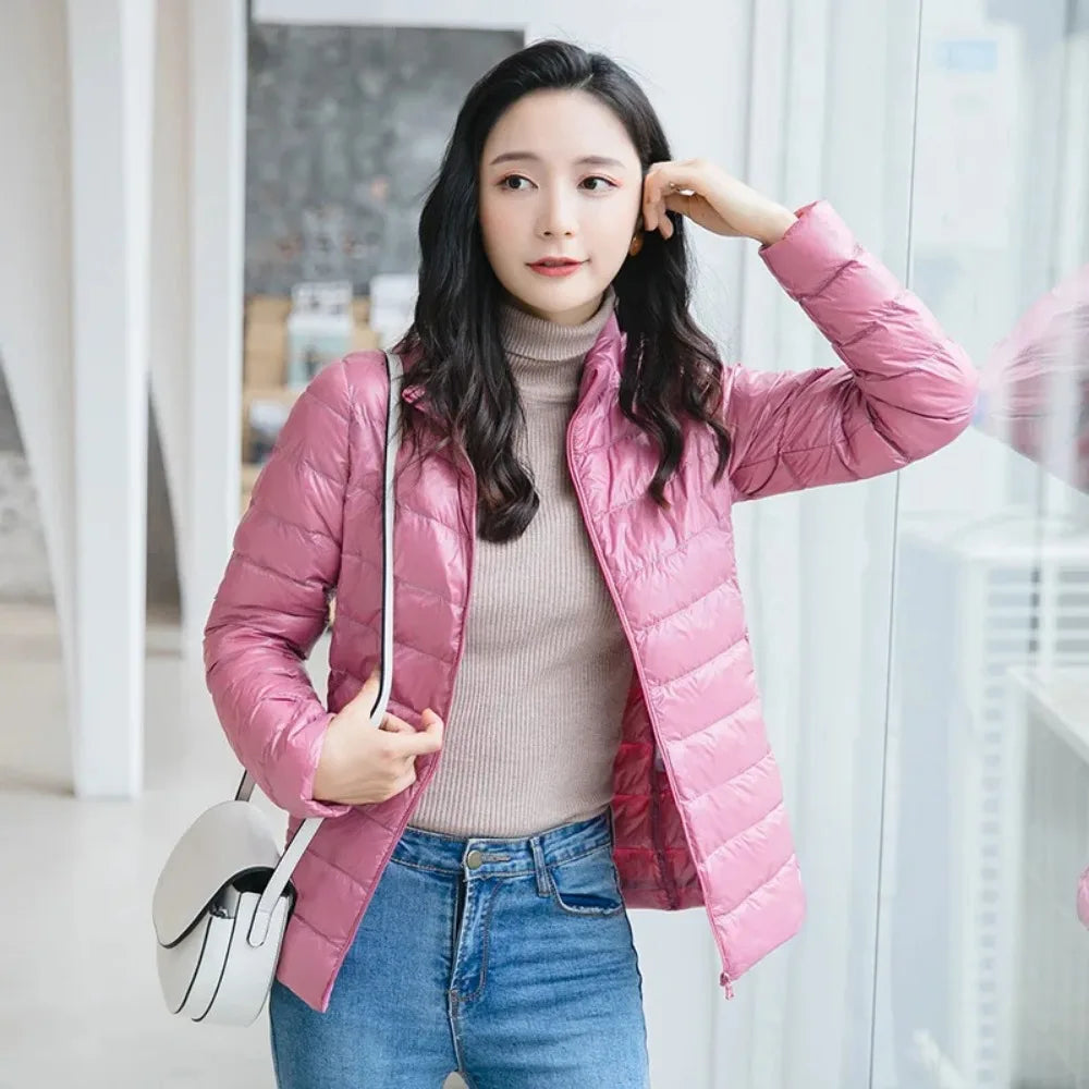 Light Down Coat Women Spring Jacket Fashion Short Ultra Lightweight Packable Puffer Coats Female Down Warm Slim Fit Parkas