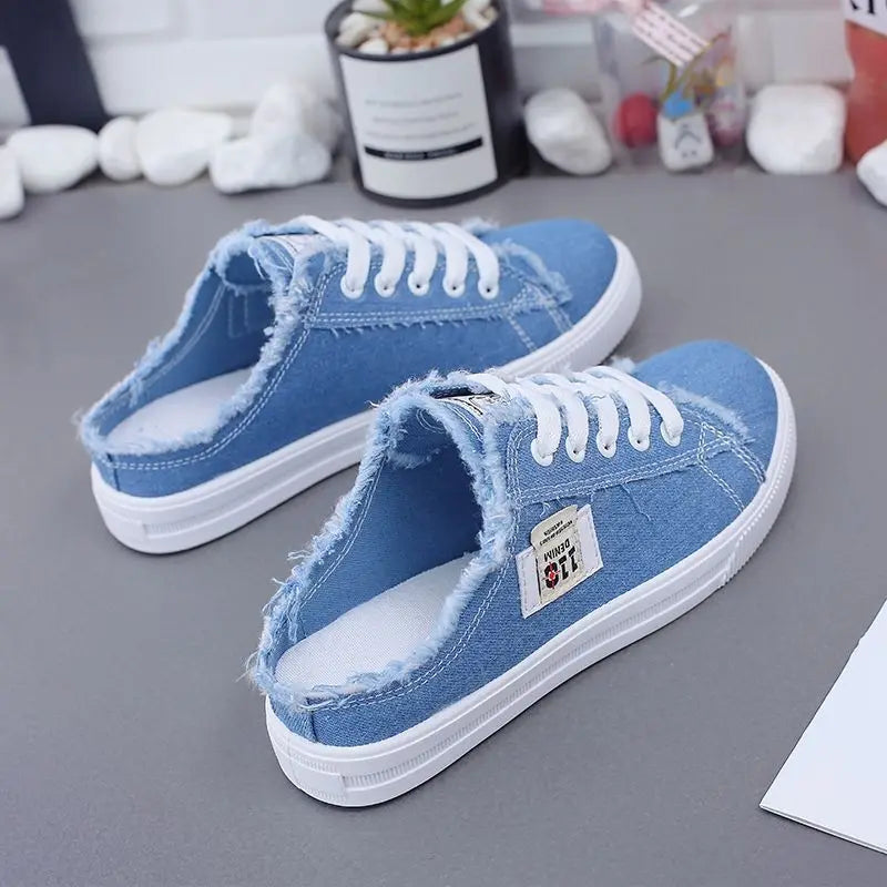 New 2024 Spring Summer Women Canvas Shoes Flat Sneakers Women Casual Shoes Low Upper Lace Up White Shoes
