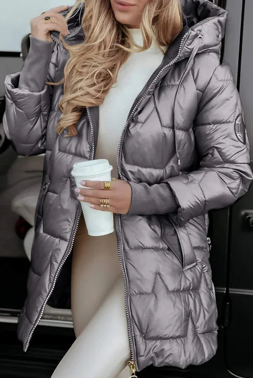 Parkas Coat Women Cotton Padded Jacket Hooded Outerwear Winter Thick Warm Pockets Zipper Puffer Windproof Mid Length Overcoat