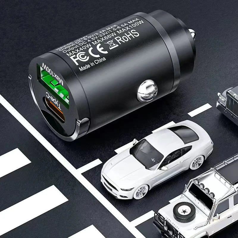 100W USB Car Charger Dual Ports Fast Charging Car Phone Charger For iPhone Samsung Xiaomi Quick Charge 3.0 Type C Charger In Car