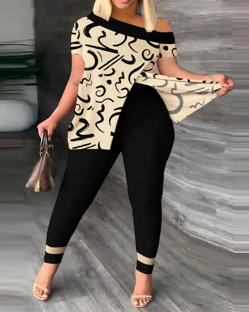 Spring Summer Printing Fashion New Suit 2-piece set Women