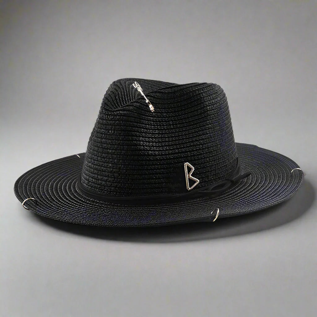 Sombrero Panamá unisex de paja con letras de metal