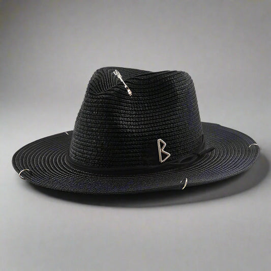 Sombrero Panamá unisex de paja con letras de metal