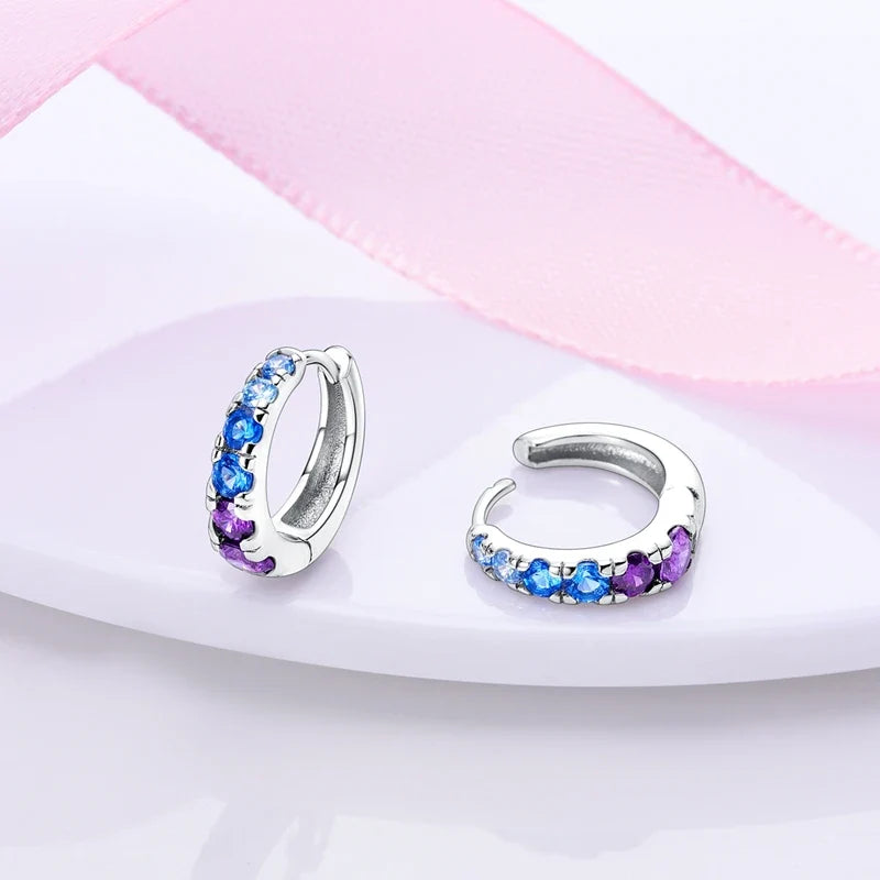 Original 925 Sterling Silver Blue Zirconium Butterfly Earrings Colored Hoop Earring Women Female Party Fine Earring Jewelry Gift