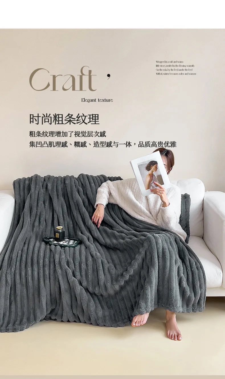2025 autumn and winter new solid color imitation rabbit fur blanket thickened blanket drawn milk fleece blanket,  no pillowcase