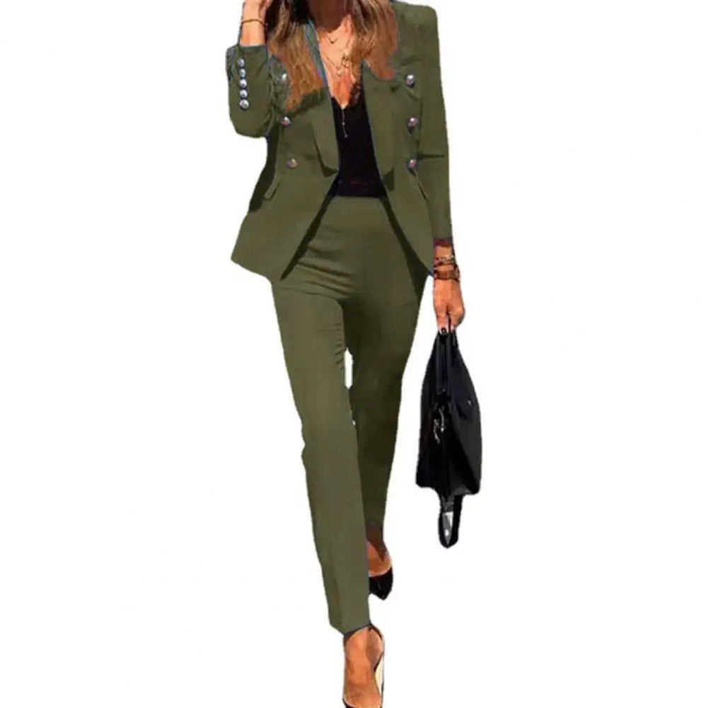 2 Piece Business Set Women's Dressy Long Sleeve Blazer and Pencil Pant