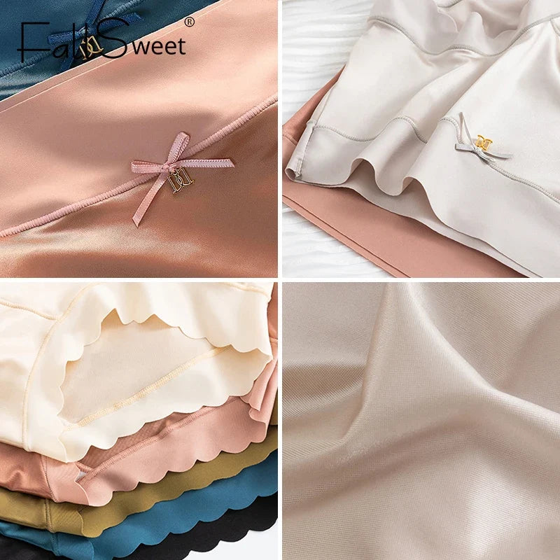 FallSweet 3Pcs Ice Silk Panties for Women Seamless High-Rise Briefs Plus Size Underwear Boyshort Sexy Lingerie for Everyday Wear