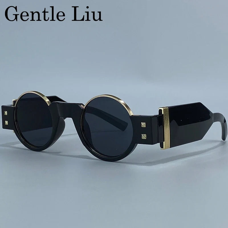 Small Frame Gothic Steampunk Round Sunglasses Men 2026 Luxury Brand Y2K Punk Sun Glasses For Male Retro Thick Eyewear Shades