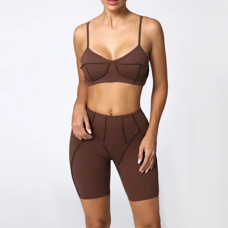 2-Piece Yoga Set – Open Back Sports Bra & High Waist Shorts