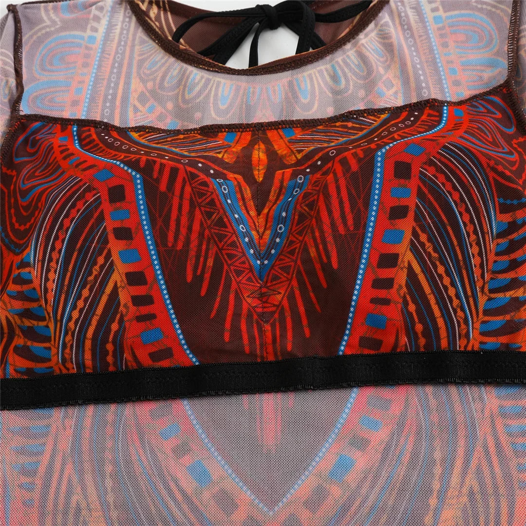 S - XXL 3PCS New Printed Long Sleeve With Pants Sarong Women Swimwear One Piece Swimsuit Female Bather Bathing Suit Swim V7180