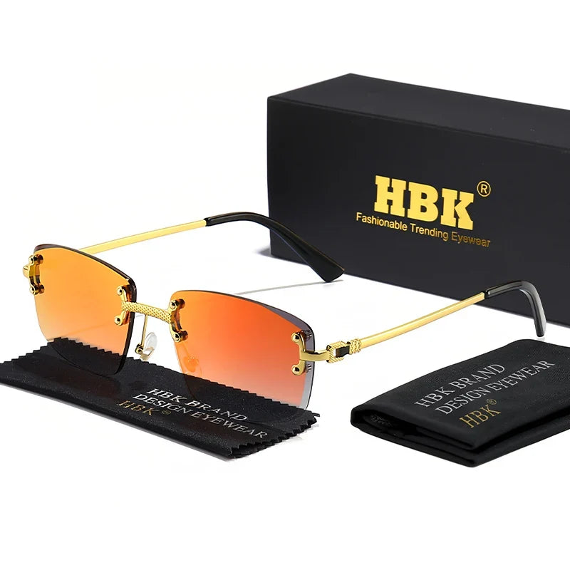 HBK Square Rimless Sunglasses Women Retro Metal Sun Glasses Men Luxury Party Business Gradient Shades 2024 Summer Style