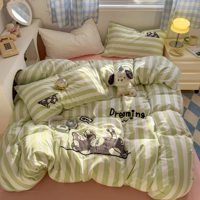 Brown Stripe Bedding Comforter Set Pillowcase bed sheet Single Full Size Bed Linen Duvet Cover Set Queen/King Double Single Bed