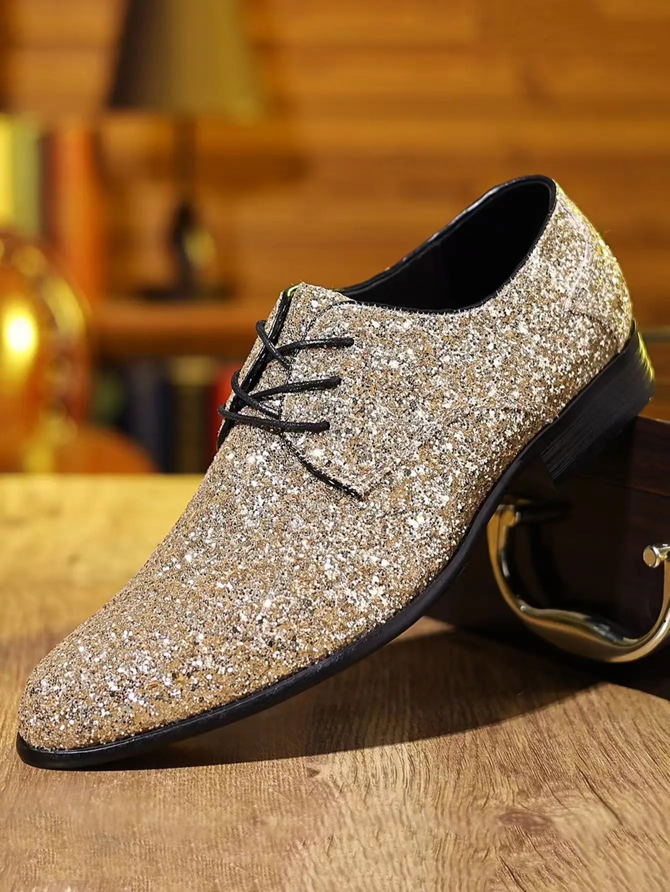 Luxury Men Dress Shoes Gold Silver Sequin Wedding Shoes High Quality Lace-Up Oxford Shoes Fashion Designer Men Flats Large Size