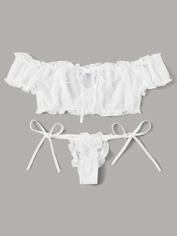Porn Women Sexy Lingerie Off Shoulder Bralette Strapless Ruffles Bra and Panty Sets Female Transparent Underwear