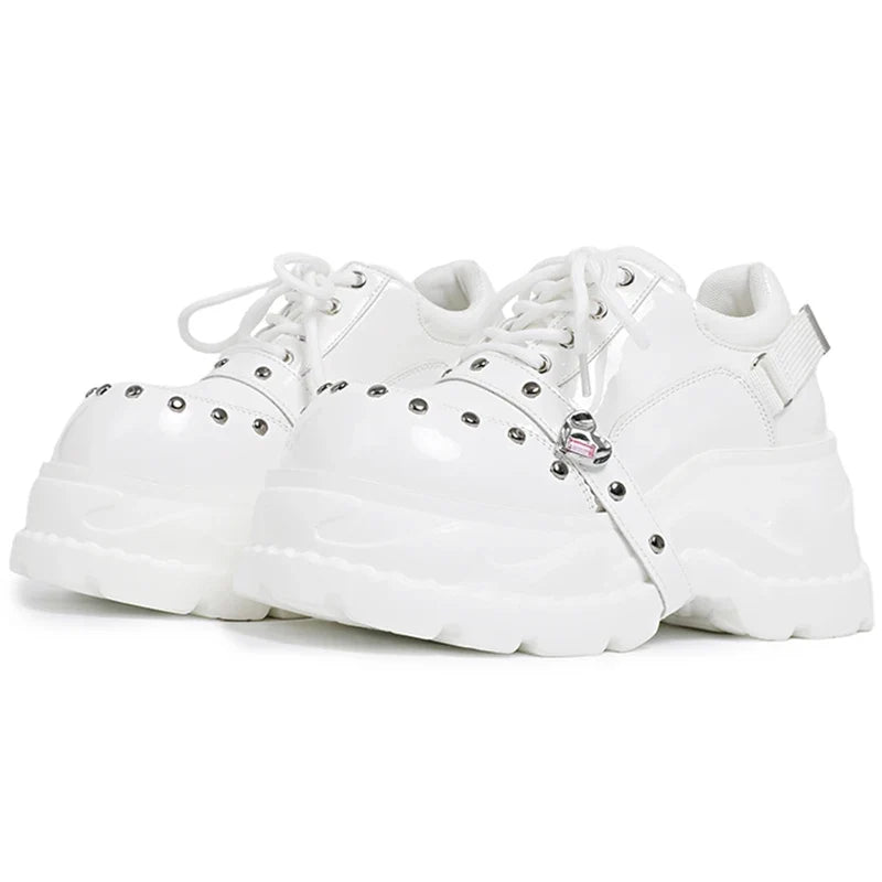 2026 Chunky Platform Punk Sneakers Women Belt Decor Lace Up Thick Bottom Vulcanized Shoes Woman Heighten Rivets Goth Shoes Mujer