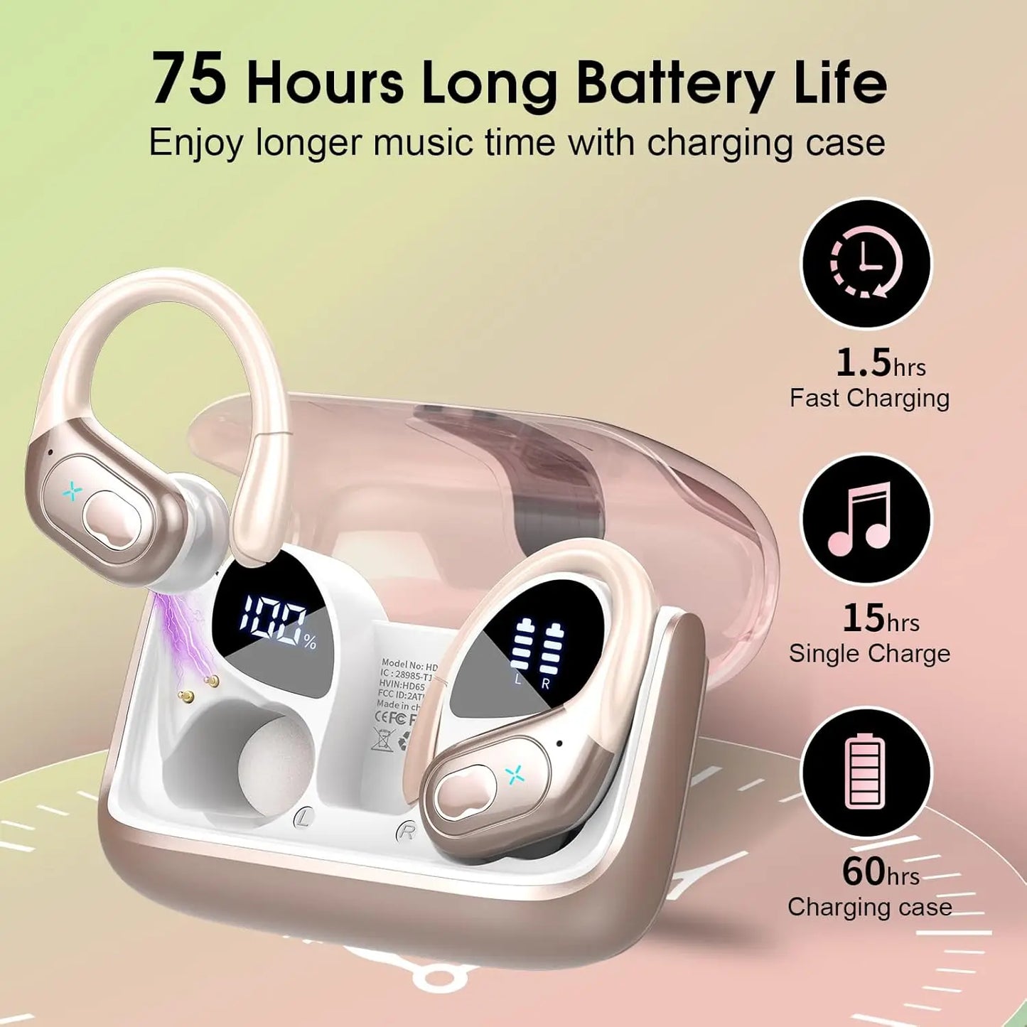 Bluetooth 5.4 TWS Earbuds 75Hrs with Charging Case,IPX7 Waterproof Sport Earphones with Mic,Wireless Noise Cancelling Headphones