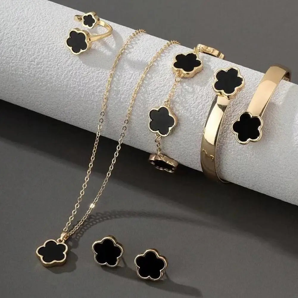5 Pcs Set Jewelry Stainless Steel Five Leaf Clover Bracelets for Women