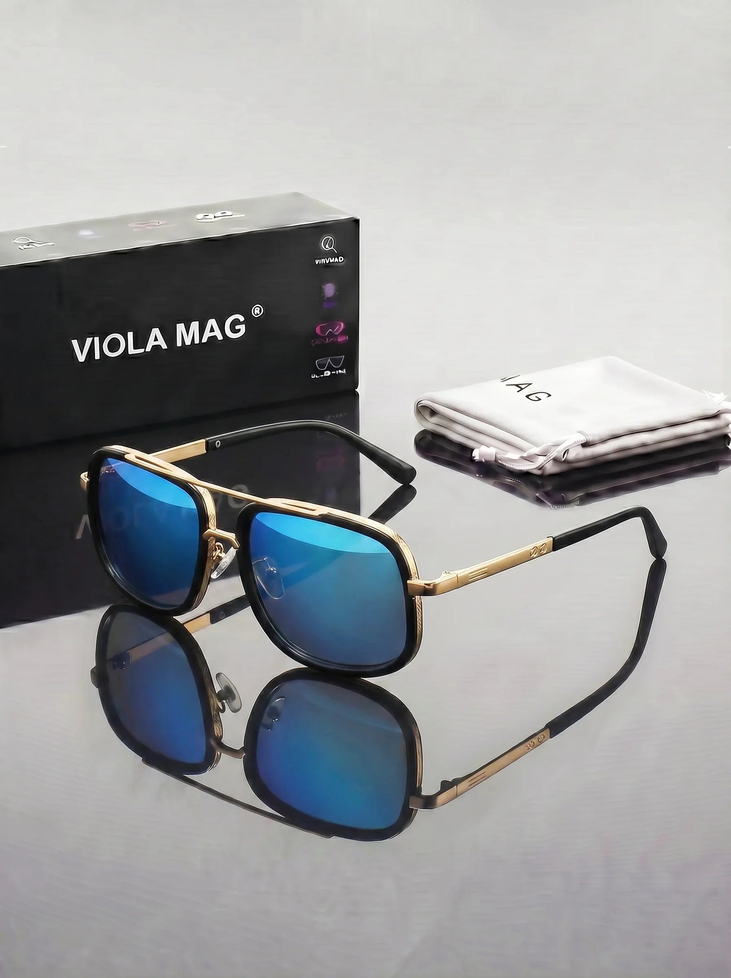VIOLA MAG Luxury Retro Double Bridge Aviator Sunglasses, Premium  Pilot Eyewear, Fashion Designer Shades with Protective Velvet