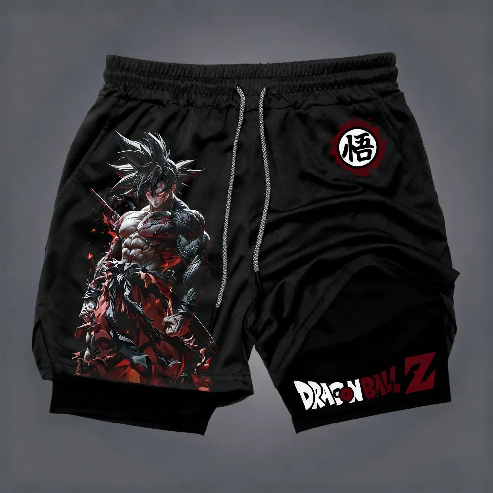 Dragon Ball Men's Double-layer Shorts Son Goku Summer Japanese Anime Fake Two-piece Sports Fitness Quick-drying Shorts