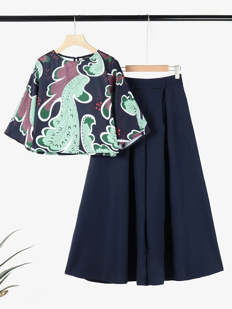2025 ZANZEA Summer Trousers Suit Women 2PCS Outfit Stylish Work Matching Sets 3/4 Sleeve Printed Blouse Loose Wide Leg Pant Sets