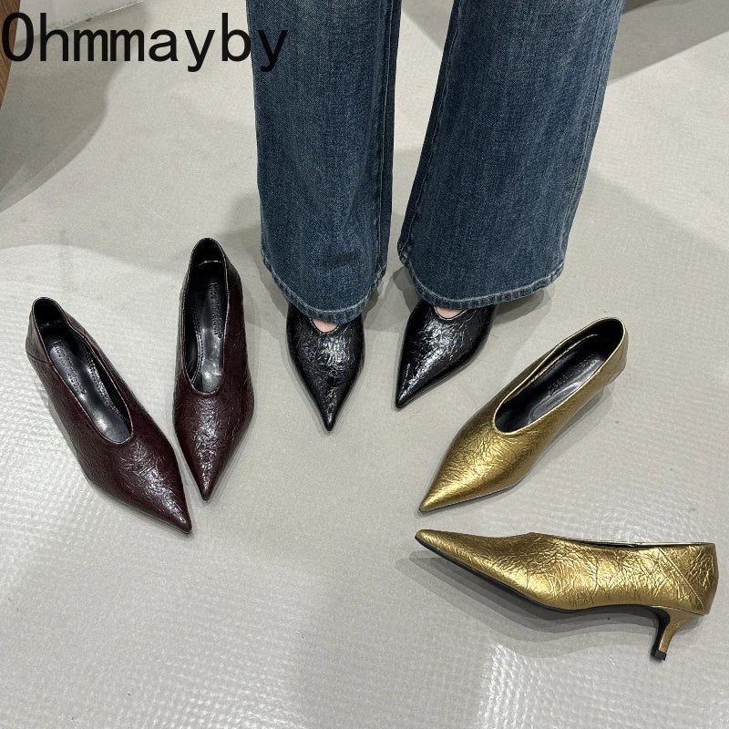 Fashion Pointed Toe Thin Heel Women Office Pumps Shallow Slip On Party Dress Shoes 2026 New Spring Autumn Commuter Footwear
