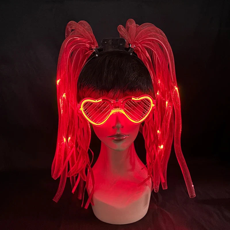 Funny LED Flashing Braid Headband Light up Noodle Headband Girl Women Rave Carnival Party Headwear Supplies Bar Night Show Props