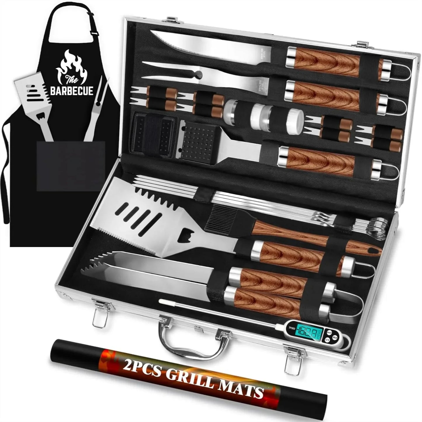 Stainless Steel 26-Piece BBQ Grill Tools Set With Aluminum Case