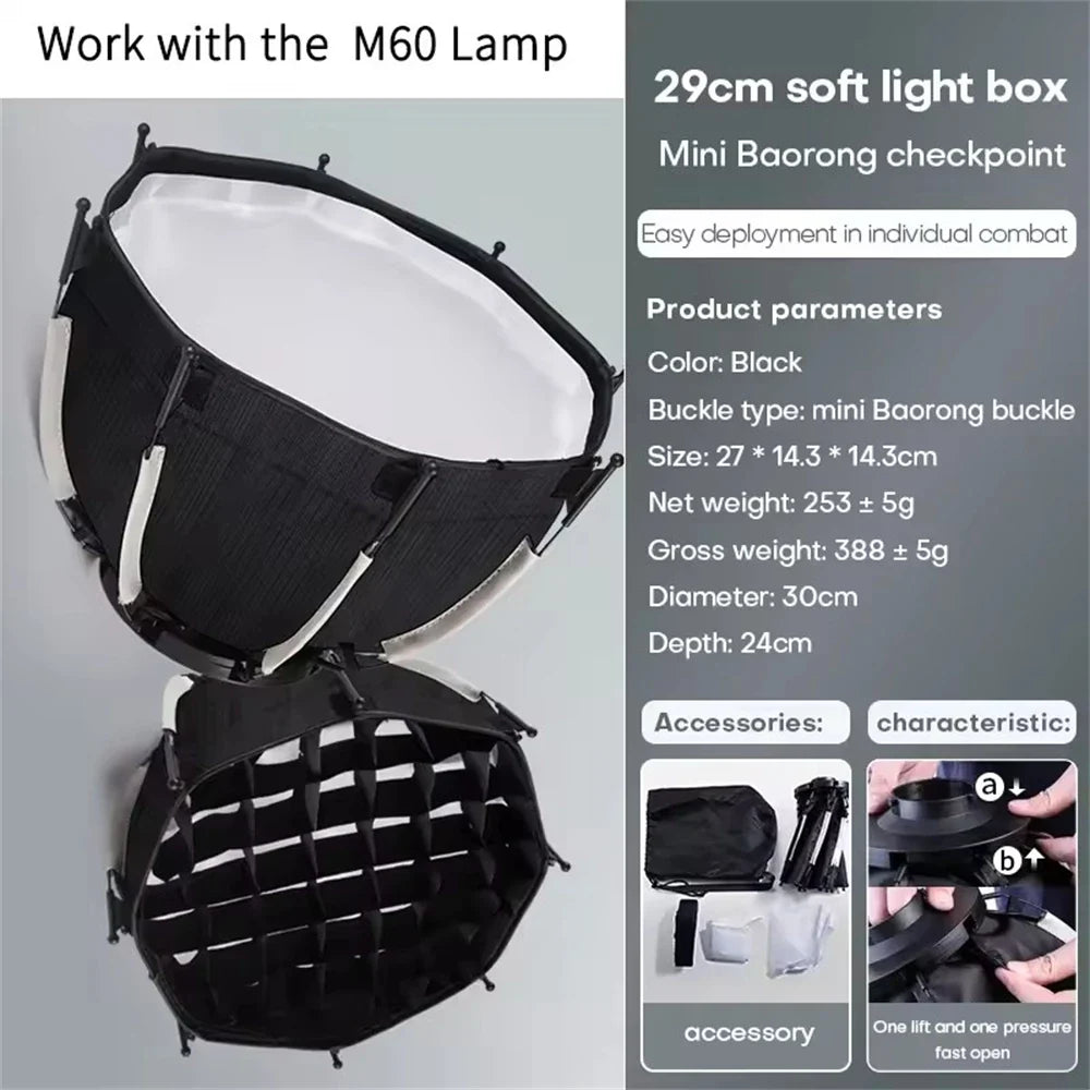Roreta ZU80 Photo Studio Light COB Bi-Color 2500-8500K CRI≥95 TLCI≥97 With Diffuser LED Video Lights Fill Lighting