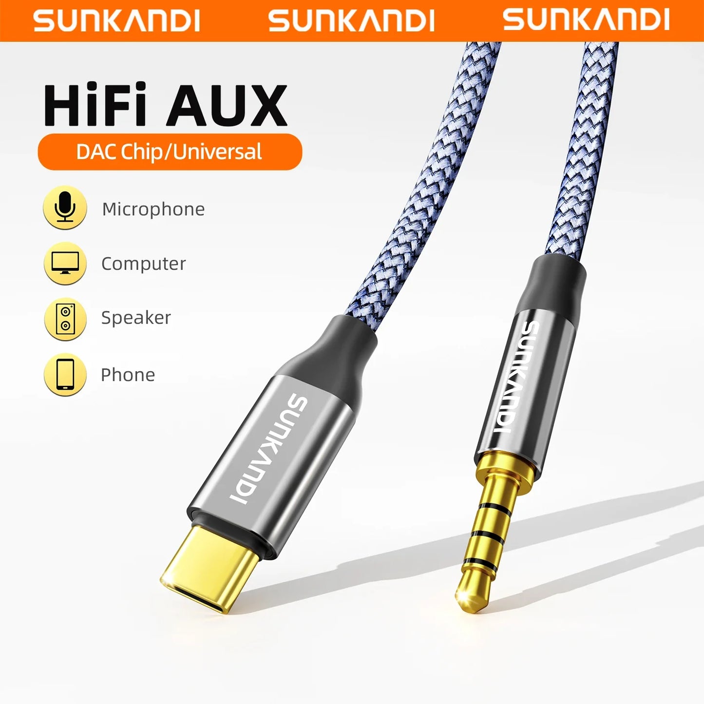 SUNKANDI USB C to Aux 3.5mm Car Audio Cable TRRS Male Headphone Cord HiFi DAC,support Mic , TRRS for iPhone 17,Galaxy S26
