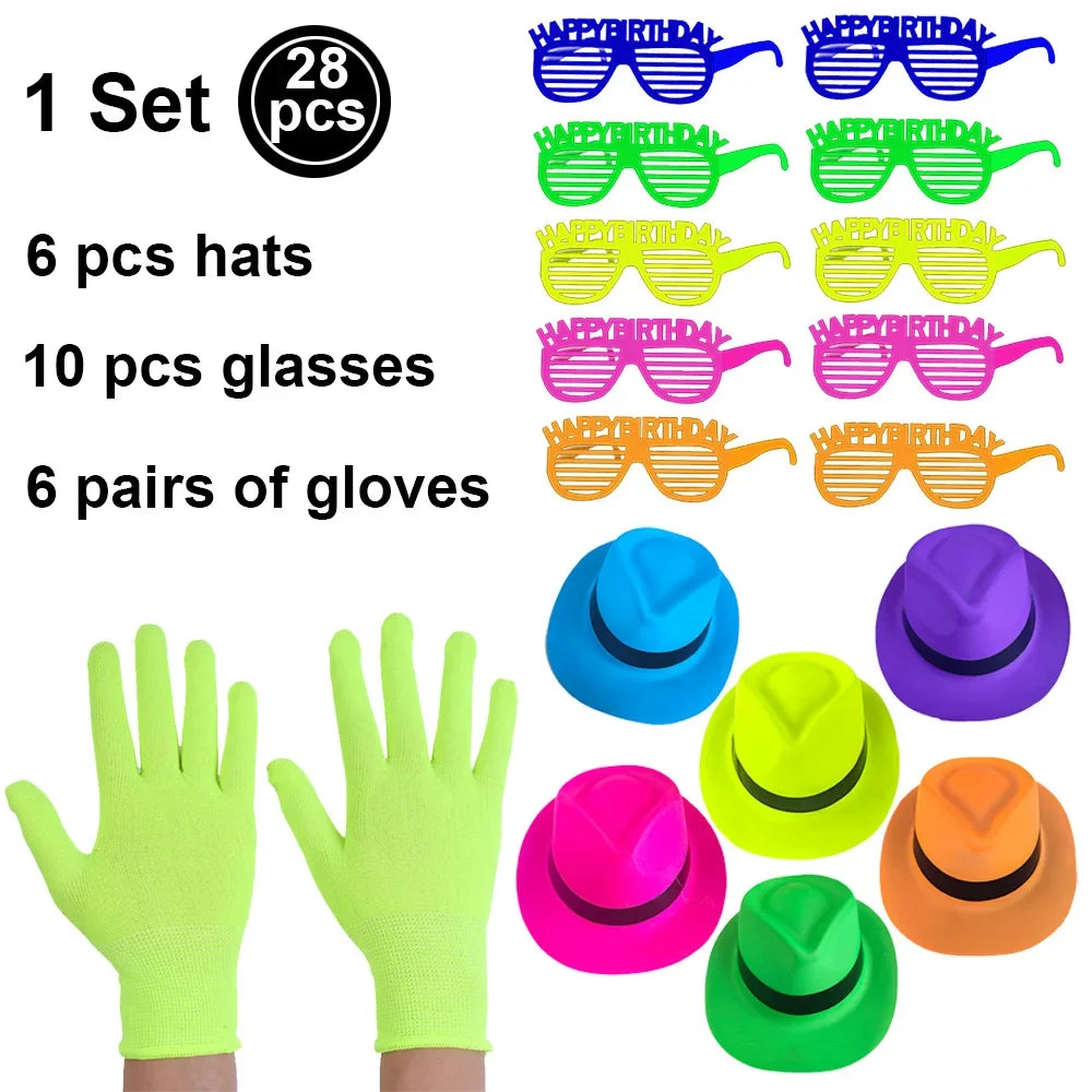 6 12 24 30 Pcs Neon Party Supplies Neon Formal Hats Glow In The UV Light Party Fluorescent Hat UV Light Party Decorations Adults