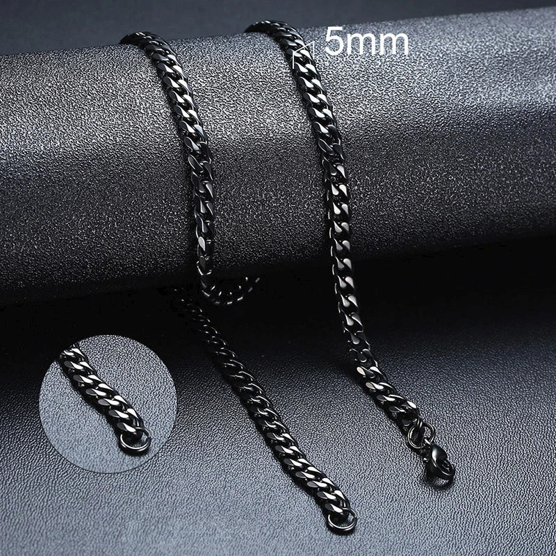 3-11mm Classic Cuban Chain Necklace for, Silver Black Gold Grey Color