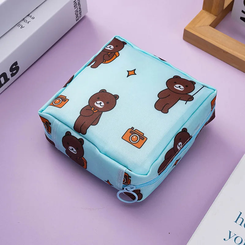Zero Wallet Sanitary Napkin Storage Bag Portable Mini Simple Cartoon Cute Large Capacity Sanitary Cotton Portable Storage Bag