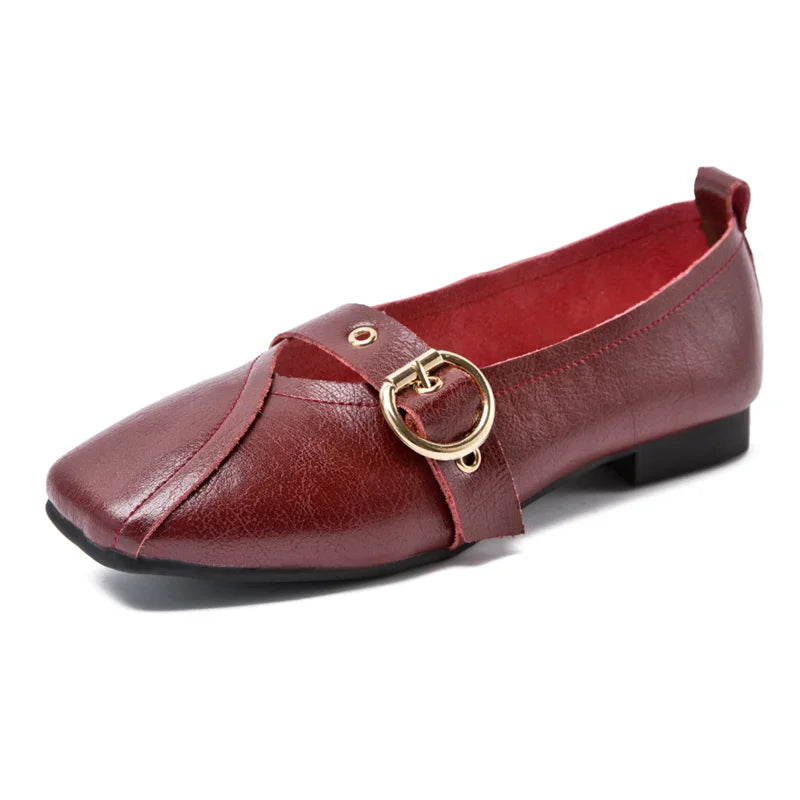 AIYUQI Women Shoes Fashion 2026 New Genuine Leather Ladies Flat Shoes Comfortable Square Buckle Large Size 414243 Shoes Women