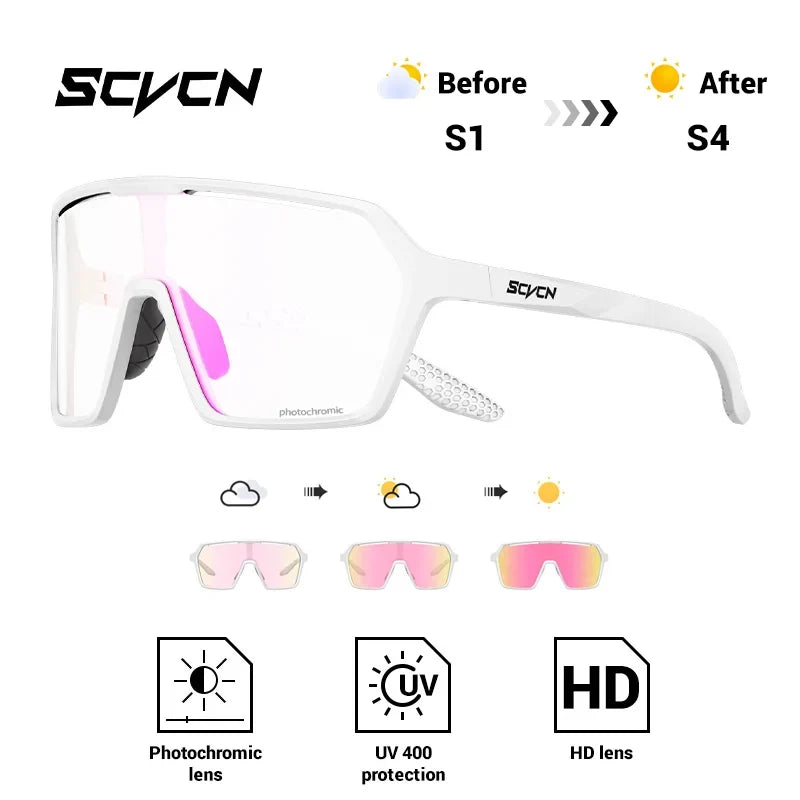 SCVCN Fashion Photochromic Men Cycling Sunglasses Women Outdoor Sports Running Mountain Hiking Glasses UV400 Protective Eyewear