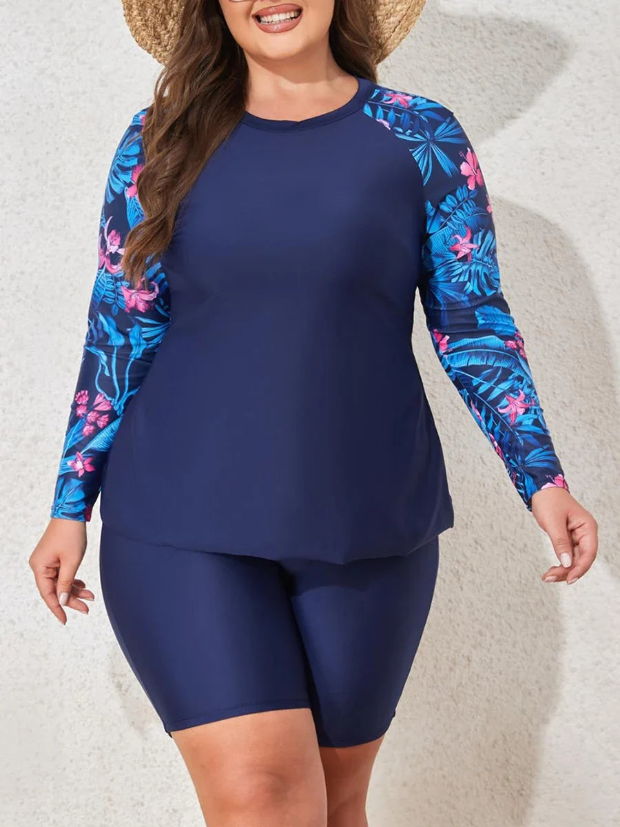 Plus-Size Long-Sleeve Surfing Suit: Women's 2-Piece Swimwear