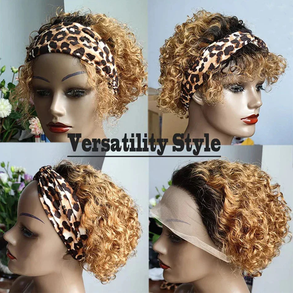 Pelucas Pixie Cut Cabello Humano Ombre 1B/27 Corto Rizado Pelucas de Encaje Frontal Brasileñas Onda de Agua Bob Peluca 13x1 Pelucas de Encaje Transparente 180%