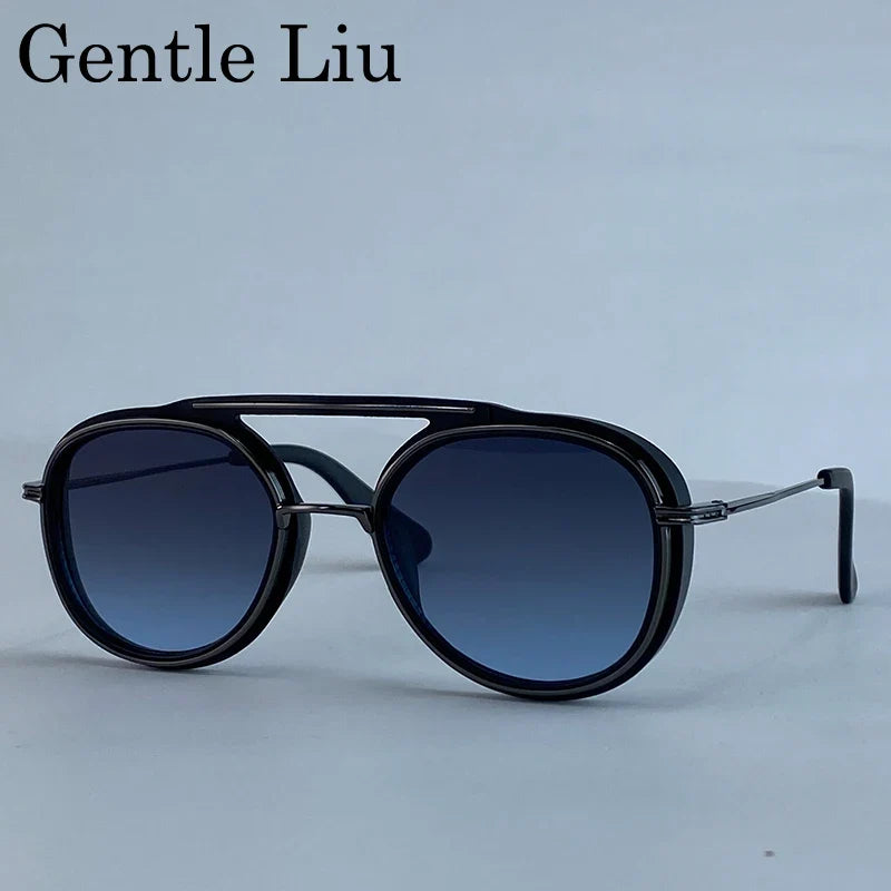 Steampunk Round Sunglasses Men 2026 Luxury Brand Vintage Oval Punk Sunglass Metal Frame Double Beam Eyewear Trendy UV400 Shades