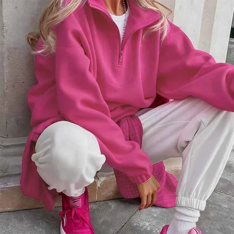 Sudadera con capucha y cremallera de vellón de cordero CozyPink para mujer