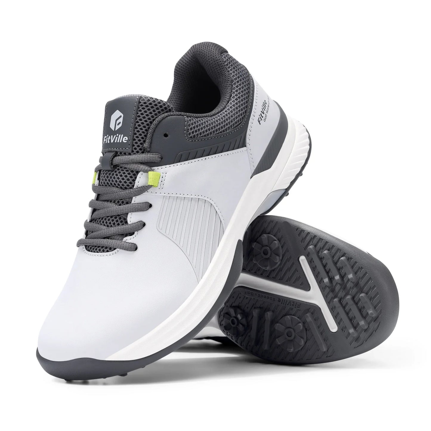 FitVille Wide Men's Golf Shoes Water Resistant Professional Golfing Sneakers Outdoor Spiked Golf Sports Shoes for Men Relif Pain