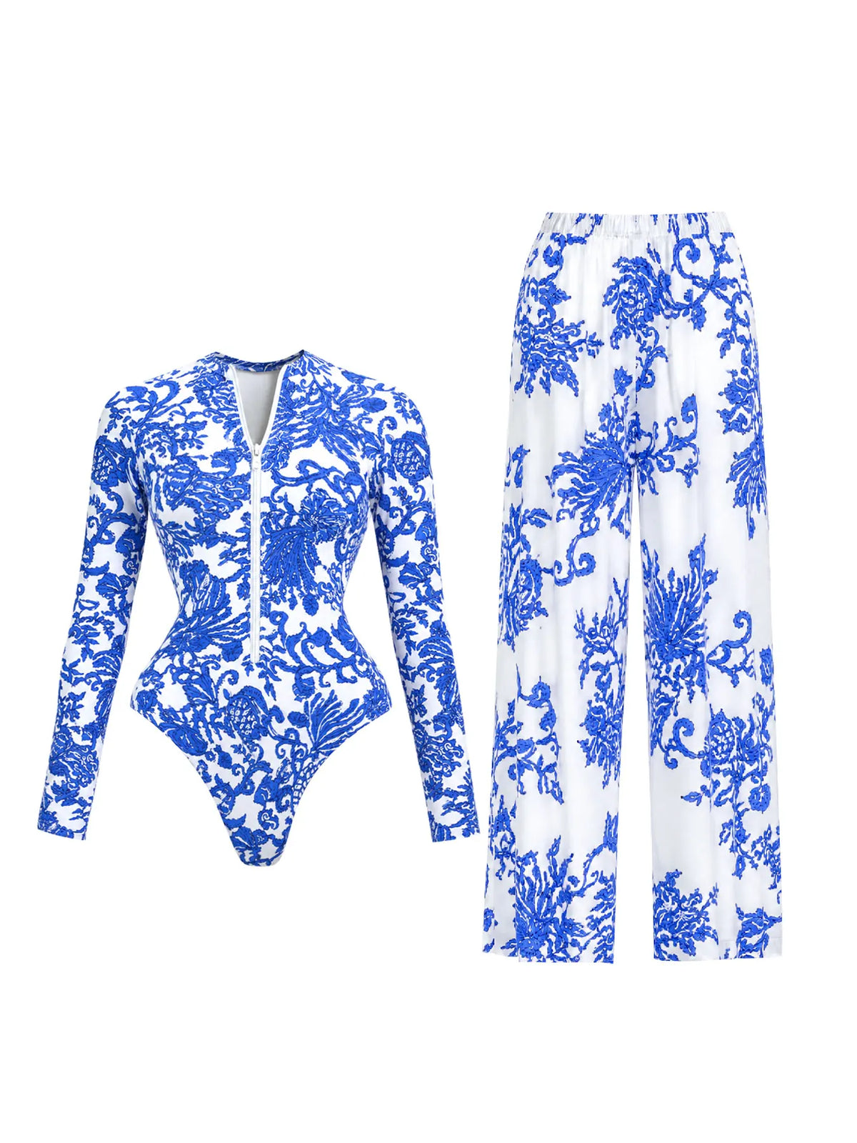Long Sleeve Printed Swimwear Women One Piece Swimsuit With Pants Lady Sexy Swimming Suit Fashion Female Beachwear Pool Outfits