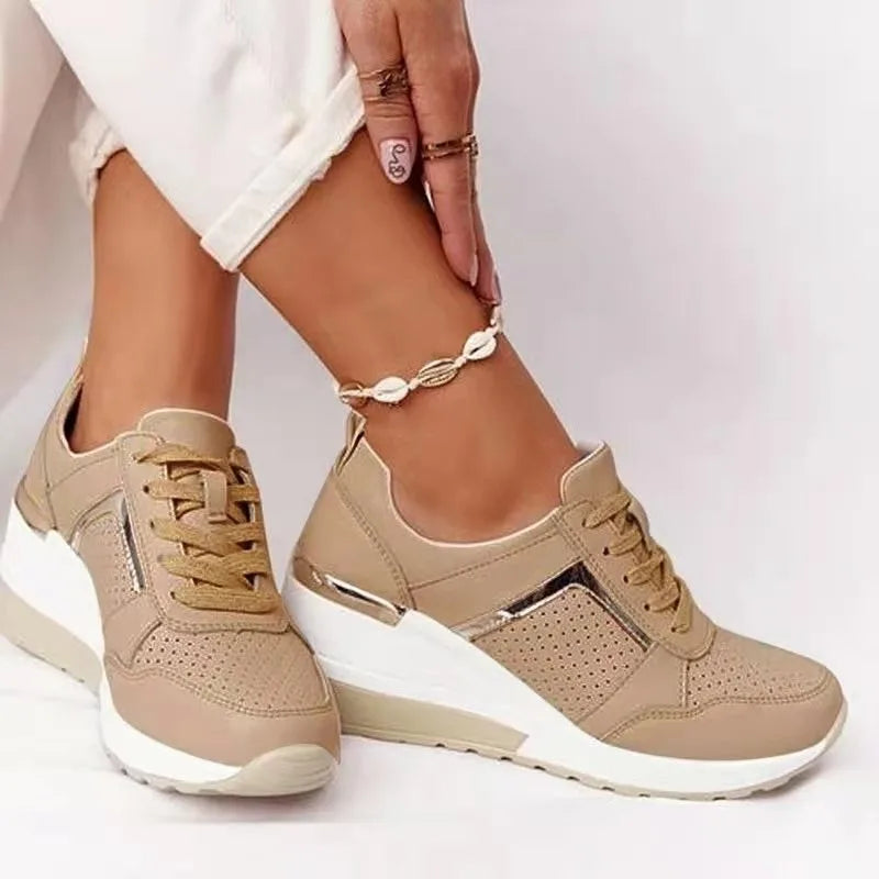 Women's Sneakers Platform Casual Shoes Solid Color Vulcanized Shoes Lace-Up Lightweight Tennis Shoe Wedges Plus Size Women Shoes