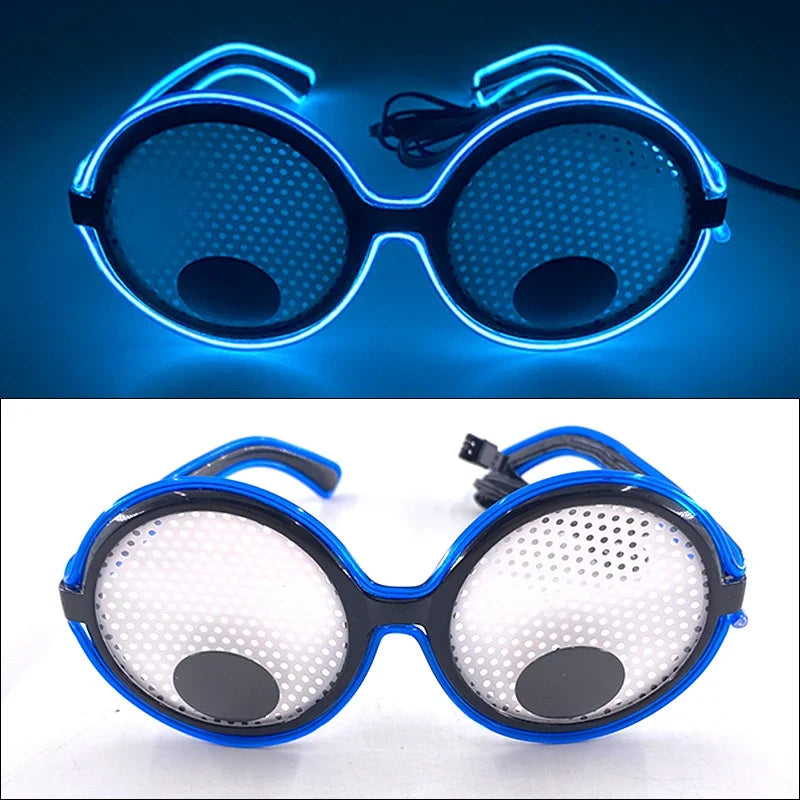 LED Lovely Eyeball Movable Glasses Neon Music Rave Fluorescent Party CHRISTMA DECOR Light Round Frame Funny Cartoon Glasses