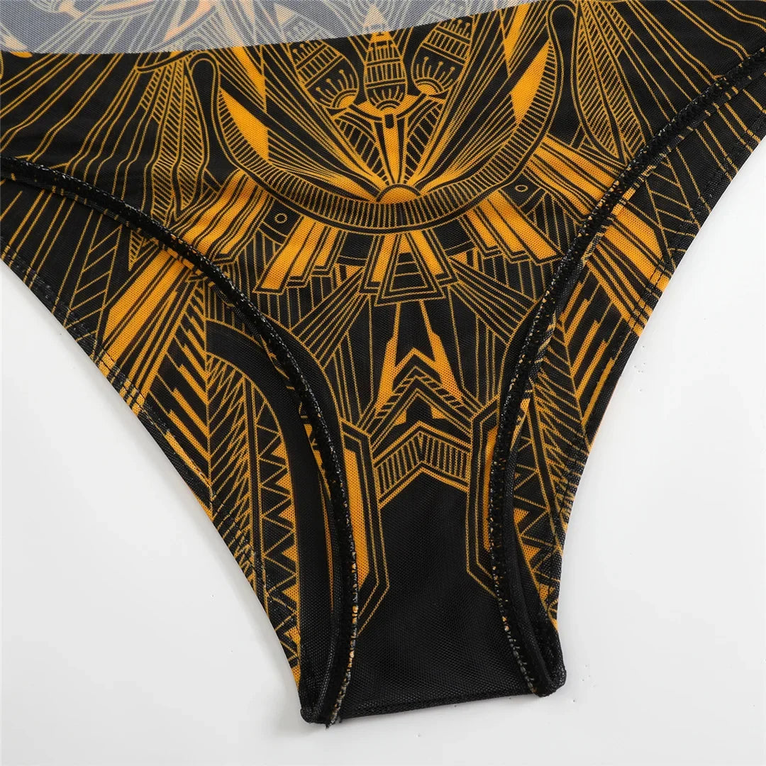 S - XXL 3PCS New Printed Long Sleeve With Pants Sarong Women Swimwear One Piece Swimsuit Female Bather Bathing Suit Swim K7180