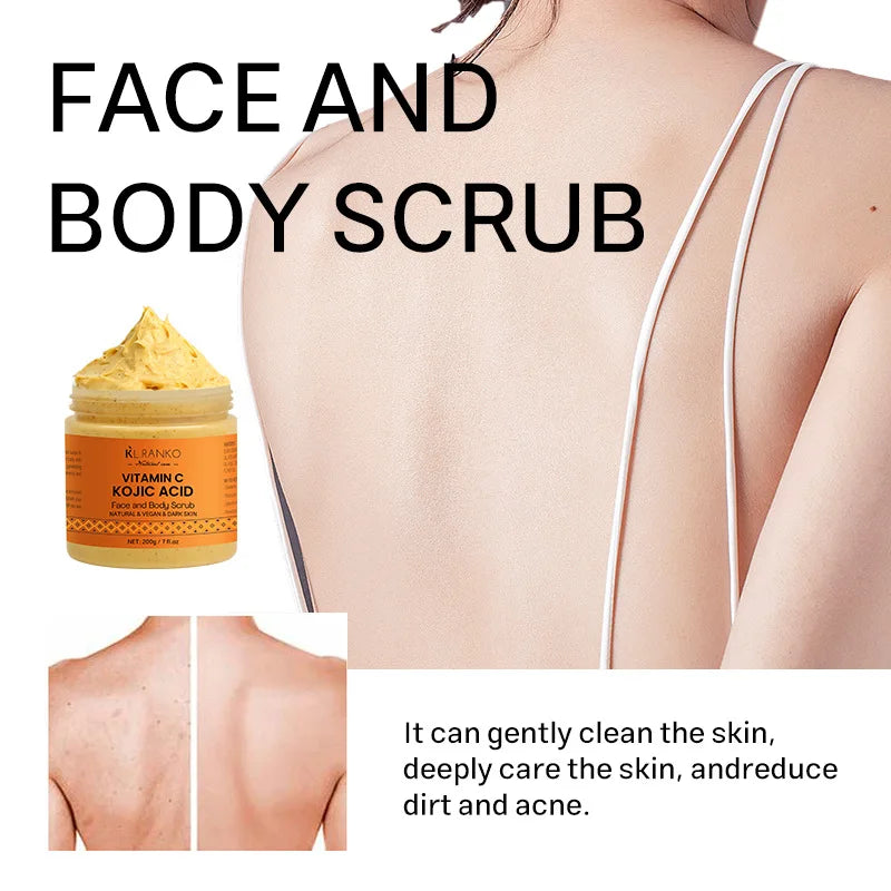 Vitamin C Kojic acid Natural Exfoliating Salt Body &Face Scrub Brightens and Softens Skin Deep Cleaning Anti Oxidative Skin Tone