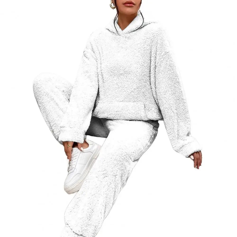 Women's Fuzzy Fleece Pajamas Set Winter Plush Pullover Hoodies And Pants Lounge Set Fluffy 2 Piece Sleepwear