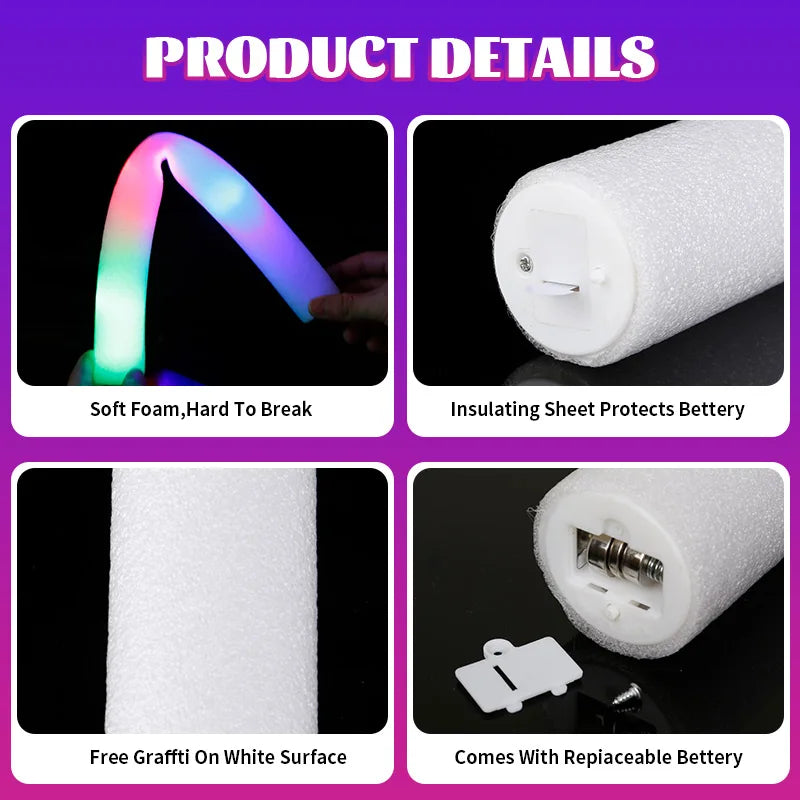12/15/30/60Pcs Glow Sticks Bulk Colorful RGB LED Glow Foam Stick Cheer Tube Dark Light for Xmas Birthday Wedding Party Supplies