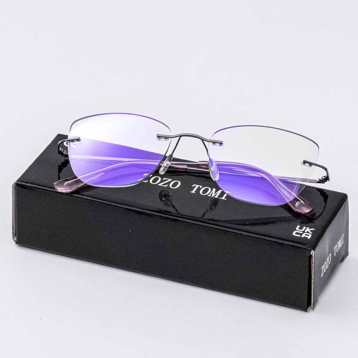 Progressive Multifocal Reading Glasses Women Rimless Anti Blue Light Presbyopic Eyeglasses Luxury Cut Edge Purple Pink Eyewear