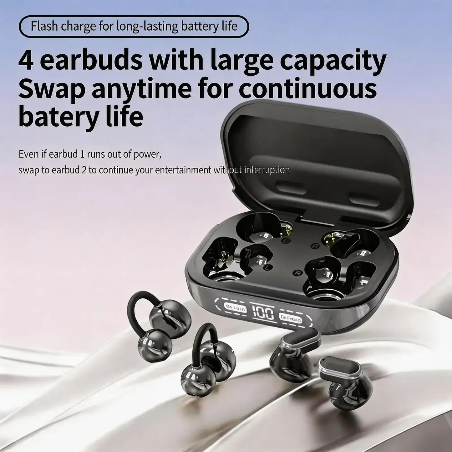 2026 New Bluetooth 6.0 Ear-Clip Headphones 4 Earbuds In-Ear & Open Ear Design 2.6g Ultra-Light Audífonos with AI Noise Reduction